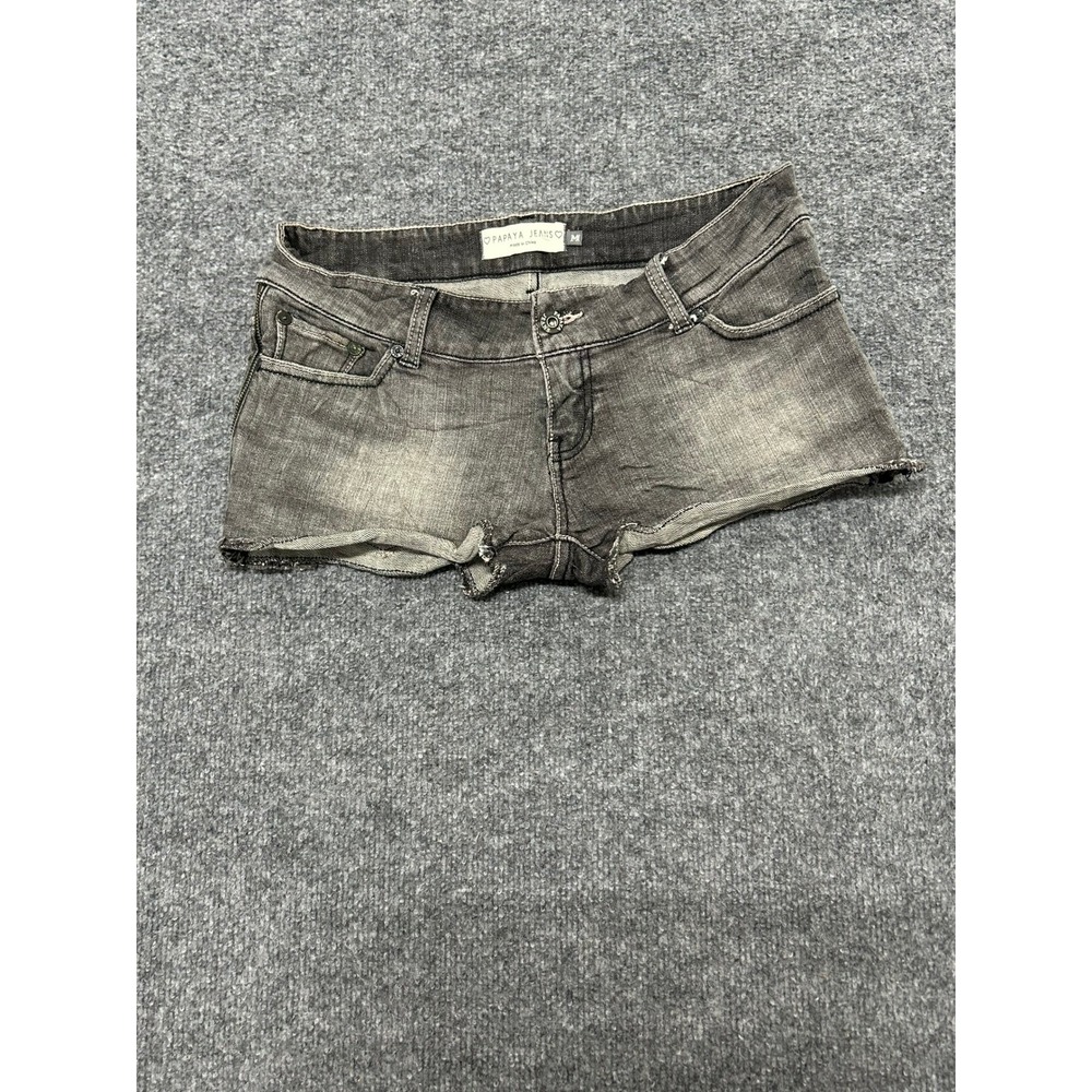 Papaya Jeans Shorts Womens Size M Black Low Rise Raw Hem Micro Denim Y2K Stretch